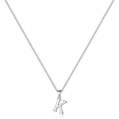 925 Sterling Silver Initial Pendant Necklace with Figaro