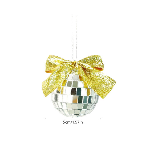 Pink Mirror Ball Ornament with Silver Glitter Bow 2