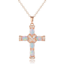 Rose and White Gold Plated Opal Cross Pendant Chain