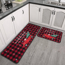 Christmas Red Truck Kitchen Rugs Set 2 Pieces 17x47 and