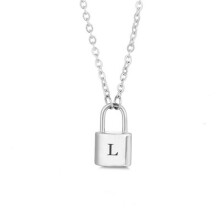 Stainless Steel Initial Pendant Necklace Unisex A-Z Figaro