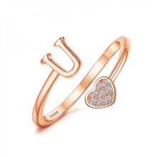 925 Sterling Silver Heart Initial Ring Rose Gold Plated