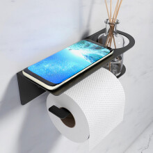 Matte Black Stainless Steel Toilet Paper Holder with Shelf