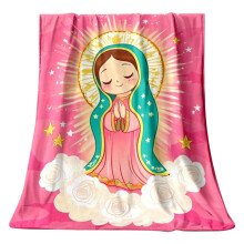 Pink Virgin Mary Flannel Throw Blanket Catholic Gift