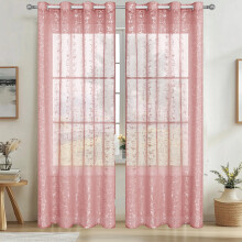 White Sheer Curtains Silver Foil Pattern Light Filtering