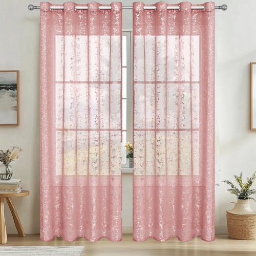 White Sheer Curtains Silver Foil Pattern Light Filtering