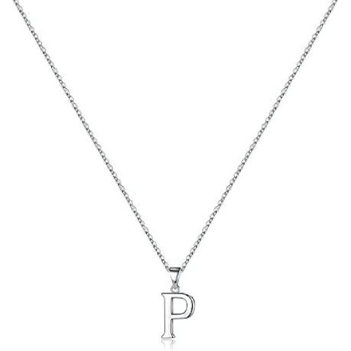 Sterling Silver Initial Pendant Necklace A-Z Figaro Chain