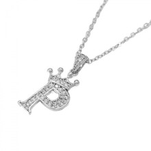 Sterling Silver Zirconia Crown Alphabet Pendant Necklace