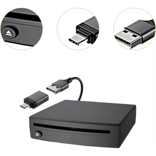 Leitor de CD para Carro, Leitor de CD Externo Portátil para Carro com USB, Conecte e Use, Que Se Conecta A Laptops, Desktops, TVs e Computadores. 1