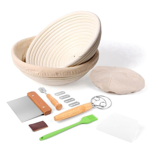 Handmade Rattan Bread Fermentation Basket Round 2-Piece Set Home Bread Making Tools Bread Baking