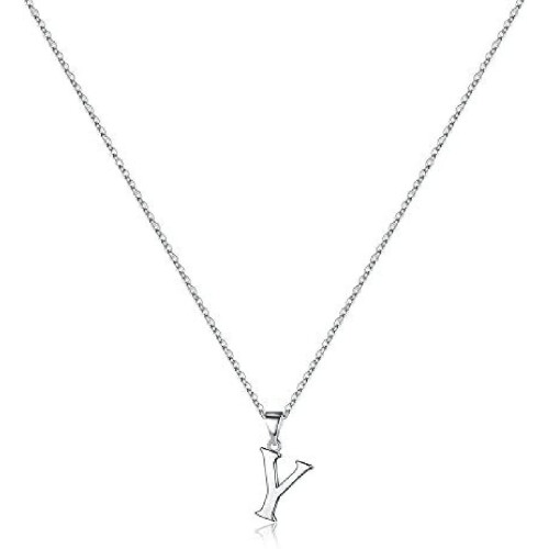 Sterling Silver Initial Pendant Necklace A-Z on Figaro Chain