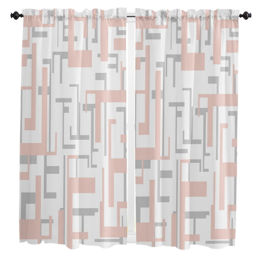Modern Art Geometry Curtain Pink Grey 2-Pack