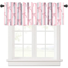 Striped Valance Curtains Rod Pocket 54x18in White Pink Red
