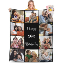 Personalized 50th Birthday Blanket Purple Photo Design for