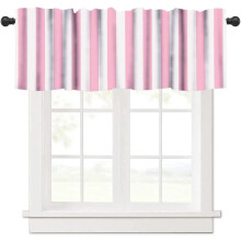 Striped Valance Curtains White Pink 54x18in Rod Pocket
