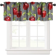 Buffalo Check Valance Red Black Rustic Fruit Pattern 54x18in