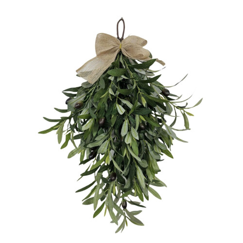 24 Inch Artificial Olive Wreath Teardrop Shape with Gold