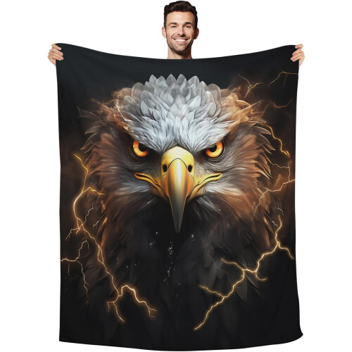 Eagle Gifts Plüschdecke Schwarz Gold Blitzadler 50x40