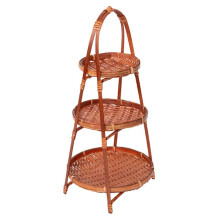 1 Peça Cesta de Bambu Trançada À Mão para Frutas, Alimentos e Vegetais, Bandeja de 3 Camadas, Cesta de Armazenamento Multifuncional para Cozinha