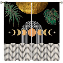 Mid-Century Abstract Boho Curtains 52x63in Gold Sun Leaves