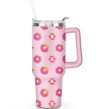Donuts Tumbler 40oz med handtag, spillsäkert lock och sugrör