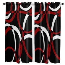 Geometric Circle Red Curtains for Living Room Kitchen