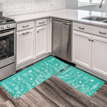 Teal floral kitchen mats set of 2 17x30 in and 17x47 in