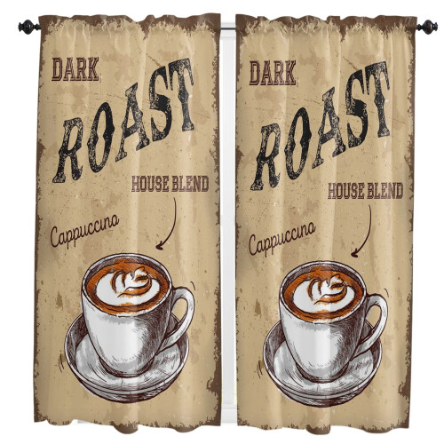 Coffee Cup Pattern Curtains for Living Room Kitchen Bedroom