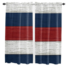 Vintage Farm Barn Curtain Red Blue White 2-Pack
