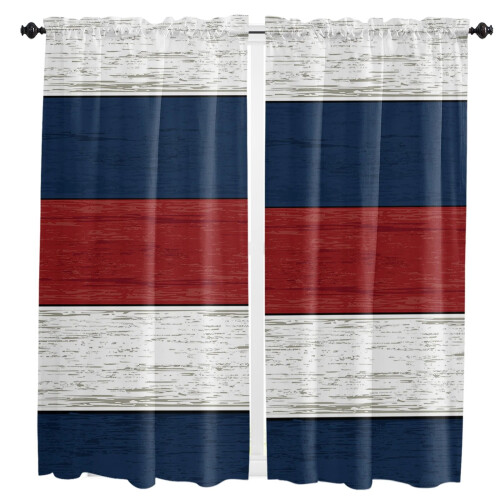 Vintage Farm Barn Curtain Red Blue White 2-Pack