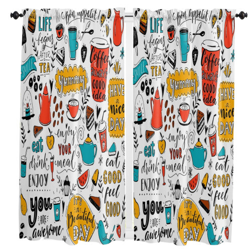 Coffee Cup Pattern Curtains for Living Room Kitchen Bedroom