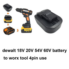 Battery Adapter for DeWalt 18V 20V 60V to Worx 4-Pin Power