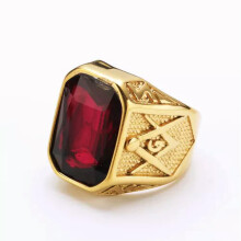 Men's Stainless Steel Masonic Ring Size 7-13 Gold Crimson