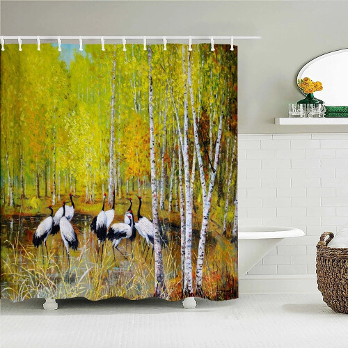 Rideau de douche Birm Forest en tissu imperméable (1 pièce)