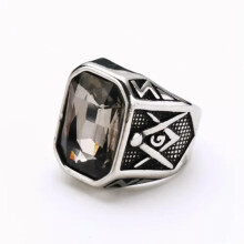 Men's Stainless Steel Masonic Ring Silver Black Size 7-13