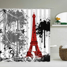 Zasłona prysznicowa Paris Tower, wodoodporna, poliestrowa, druk 3D