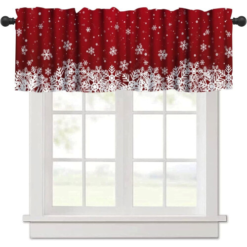 Burgundy Red Snowflake Kitchen Valance 54x18 in 1 Panel