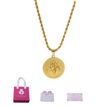 Queen Bee Pendant Necklace Stainless Steel Twist Rope Chain