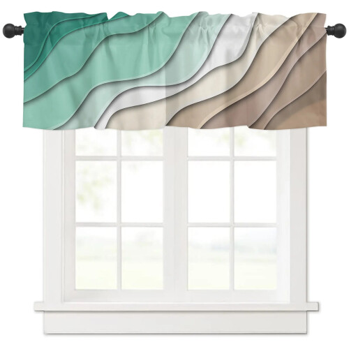 Modern green gradient brown short curtains for living room 1