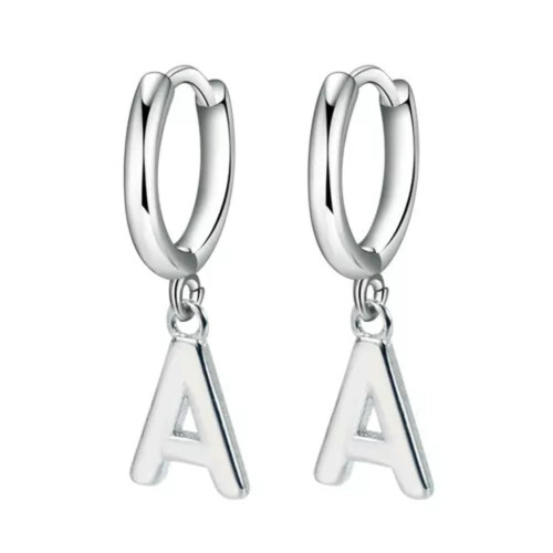 925 Silver Hoop Huggie Earrings Letter Dangle 26pcs 1