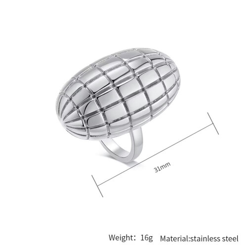 Women's Stainless Steel Oval Engraved Wedding Ring Silver 1