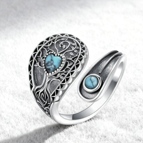 Pulseira ajustável em prata de lei 925 com turquesa, flor e pedra da lua. 1