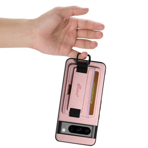 Google Pixel 8 Brieftaschenhülle aus rosa Leder mit Kartenhalter 2