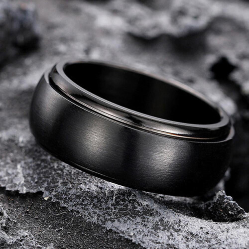 Men's Titanium Black Wedding Band Ring Smooth Unisex 2