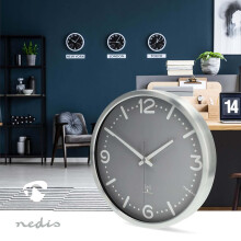 Orologio da parete silenzioso radiocontrollato, 300 mm, alluminio grigio