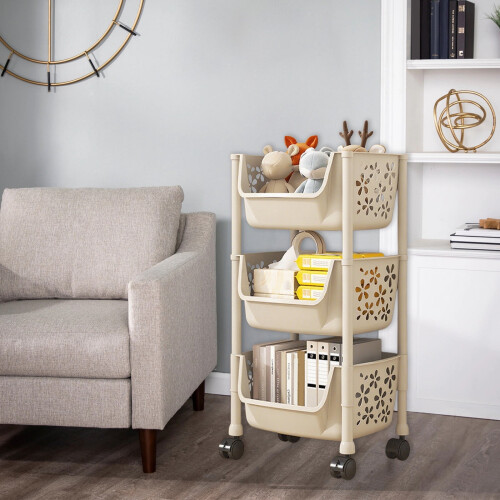 3-Tier Rolling Kitchen Cart Plastic Storage Trolley 2