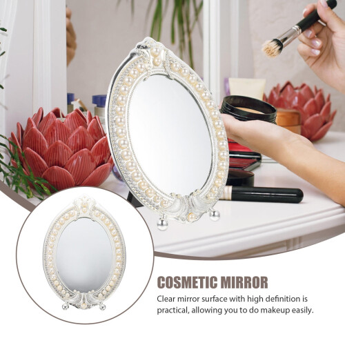 Vintage Pearl Makeup Mirror Gold Frame 1 Piece 2