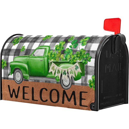 St Patrick's Day Magnetic Mailbox Cover Green Buffalo Check 2