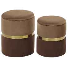 Set of 2 Storage Pouffes WICHITA Velvet Brown