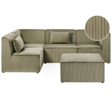 Modular Corner Sofa 4 Seater LEMVIG Right Hand Green Corduroy with Ottoman